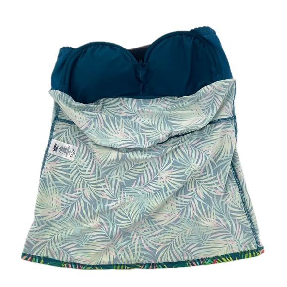 Lands' End Chlorine Resistant Square Neck Tankini Top Baltic Teal Palm Size 14 - Picture 12 of 17